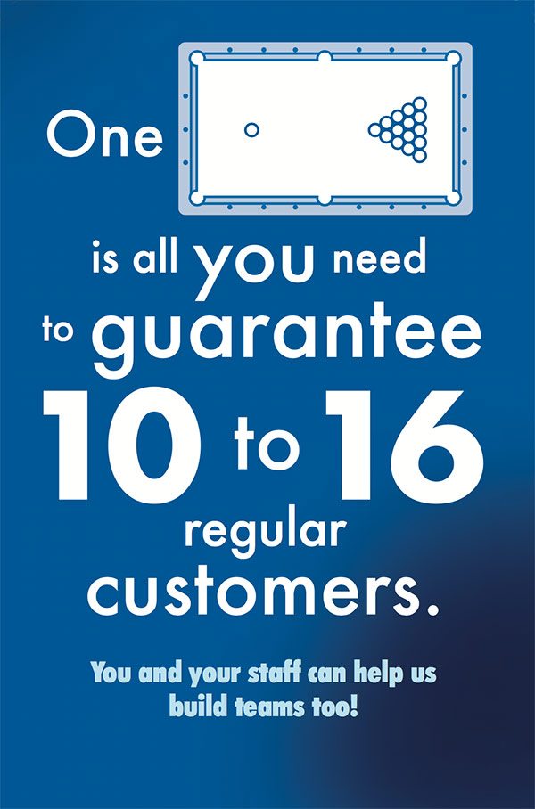 One pool table is all you need to guarantee 10 to 16 regular customers